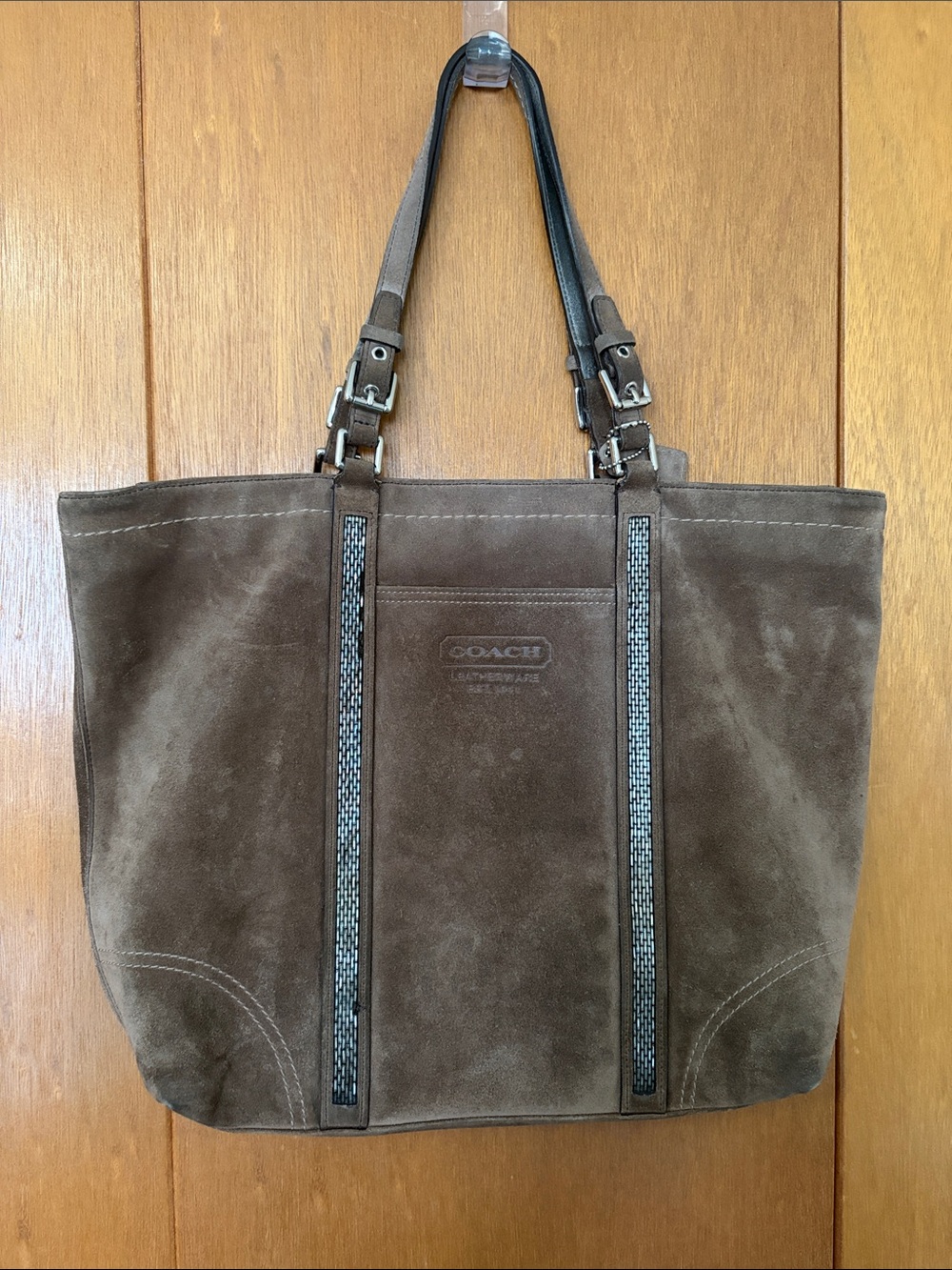 Coach Brown Suede Messenger Tote with Leather Straps